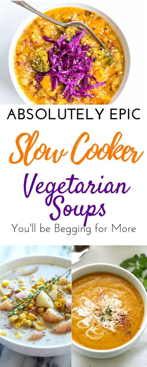 Slow Cooker Soup Vegetarian, Recipes For Clean Eating, Crockpot Vegetarian, Vegetarian Slow Cooker, Slow Cooker Soup Recipes, Meals Crockpot, Vegetarian Soups, Clean Eating Vegetarian, Vegetarian Crockpot Recipes