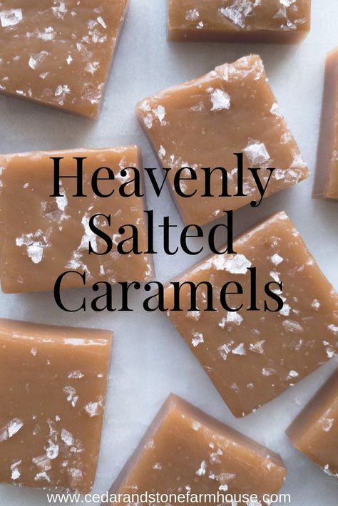 Heavenly Salted Caramels - With a little time and effort, you can transform this short list of ingredients into heavenly salted caramels to share with your friends and family (or not, we won’t judge). #dessert #caramel #saltedcaramel Caramel Candies Recipe, Salted Caramel Candy, Salted Caramels, Stone Farmhouse, Caramel Fudge, Candy Recipes Homemade, Christmas Candy Recipes, Caramel Candy, At Family