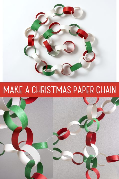 Construction Paper Chains Christmas, Paper Decor For Christmas, Paper Links Chain Christmas, Hanging Diy Christmas Decorations, Construction Paper Chain, Christmas Decor Crafts Diy, How To Make Paper Chains Christmas, Christmas Easy Decor Ideas, Paper Chain Christmas Garland