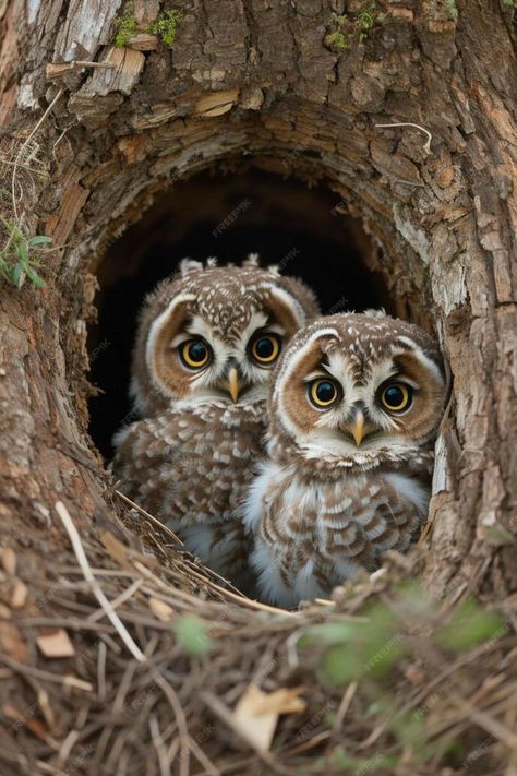 Animals In Trees, Owl Chicks, Cozy Animals, Owl Aesthetic, Owl Beautiful, Owl In Tree, Owl Nest, Animals In Nature, Tree Hole