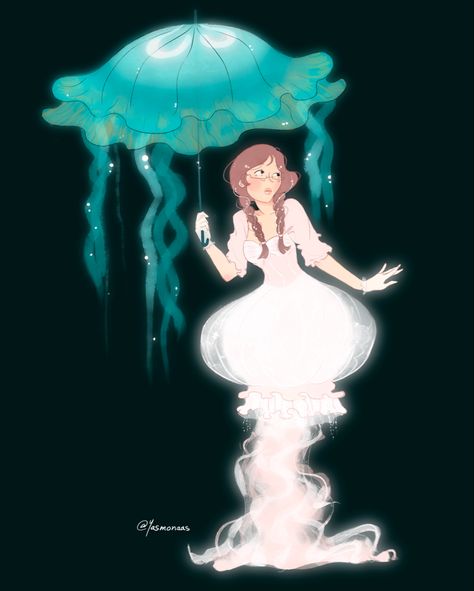 jellyfish, character design, illustration, character illustration, jellyfish dress, jellyfish princess, umbrella, jellyfish umbrella, glowing, glowing art, glowing illustration, cosplay, character art Tsukimi Kurashita, Jellyfish Umbrella, Jellyfish Princess, Jellyfish Dress, Peach Girl, Princess Jellyfish, Arte Peculiar, Jellyfish Art, Swag Art