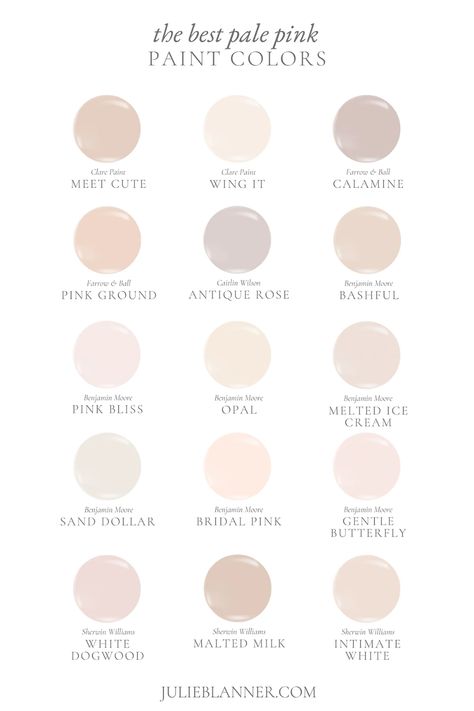 Blush White Paint Color, Pink Cream Paint Color, Pink Neutral Paint, French Country Pink Paint Colors, Creamy Nursery Paint Colors, Blushing Bride Paint Color, Chalked Blush Pink, Tan Pink Paint Color, Beauty Room Paint Colors