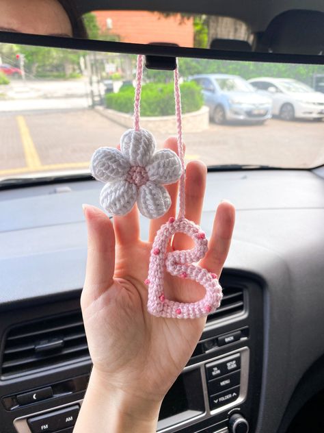 Personalized Letter and Flower Car Accessories, Cute Crochet Mirror Hanging Ornament, Best Friend- Girl Friend Gift Ideas -  #accessories #Car #Crochet #Cute #Flower #Friend #gift #Girl #Hanging #Ideas #letter #Mirror #ornament #personalized Boyfriend Car Accessories, Crochet Personalized Ideas, Flower Car Accessories, Crochet Car Interior, Crochet Projects For Car, Crochet Car Accesories, Crochet Best Friend Gifts, Car Decor Crochet, Crochet Flower Car Hanging