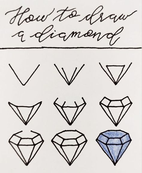 How To Draw A Diamond Easy, Easy Things To Doodle Step By Step, Easy Diamond Drawing, Small Cute Drawings Easy Step By Step, How To Draw Diamonds Step By Step, Simple Doodles Tutorials, Diamond Drawing Tutorial, Doodle Video Tutorial, Doodles How To