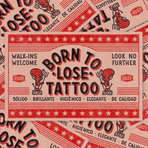 David Sanden on Instagram: “Being said that I’m no professional sign painter I had a blast painting and designing all those bits for @borntolosetattoovlc Learned a…” Instagram Flyer Design, Tattoo Shop Branding, Notepad Tattoo, Sign Ideas For Business, Tattoo Shop Logo Design, Tattoo Shop Logo, Tattoo Business Cards, Tattoo Branding, Tattoo Studio Logo