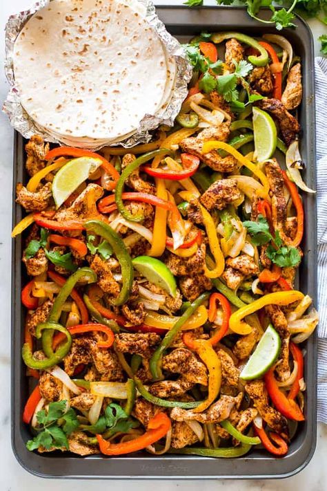 Sheet Pan Chicken Fajitas Easy Sheet Pan Chicken, Sheet Pan Chicken Fajitas, Chicken Fajitas Recipe, Gimme Delicious, Fajitas Recipe, Pan Chicken Fajitas, Sheet Pan Chicken, Sheet Pan Dinners Recipes, Chicken Fajita