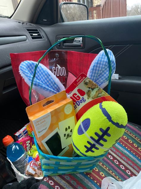 Dog Easter Basket Ideas, Easter Basket For Dogs, Puppy Easter Basket, Boyfriend Easter Basket, Dog Easter Basket, Dog Gift Basket, Easter Basket Themes, Valentine Baskets, Christmas Baskets