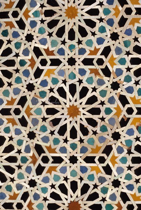 Fez, Morocco - Geometric Tile Work, Bou Inania Medersa.  14th. Century A.D. Moroccan Tile Pattern, Art Marocain, Design Marocain, Moroccan Tiles Pattern, Islamic Tiles, Fez Morocco, Moroccan Art, Geometric Pattern Art, Islamic Patterns