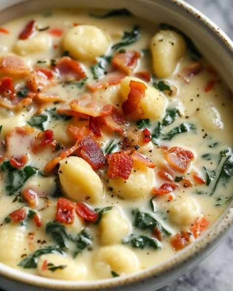 Made this 3 times now and it never ceases to impress! Absolute winner! Bacon Gnocchi Soup, Chicken Bacon Gnocchi, Bacon Gnocchi, Gnocchi Recipes Soup, Soup Ideas, Light Soups, Gnocchi Soup, Gnocchi Recipes, Soup And Stew