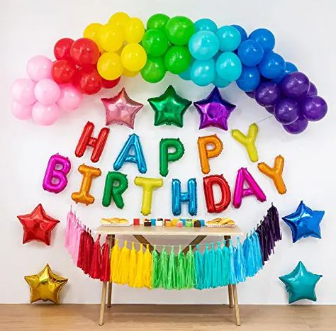 Rainbow Color Birthday Party Decorations, Rainbow Bday Decorations, Rainbow Color Birthday Party Ideas, Rainbow Theme Decorations, Rainbow Themed Birthday Party Decorations, Birthday Decorations Colorful, Rainbow Decorations Party, Color Party Decorations, Birthday Decorations Rainbow