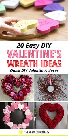 Art Projects For Valentines Day, Wreath Using Foam Ring, February Crafts For Adults Simple, Valentine Homemade Gifts, Diy Valentines Home Decor, Valentine’s Day Decor Ideas, Valentine Heart Wreath, Valentine Door Decorations For Home, Valentine’s Day Wreath Diy