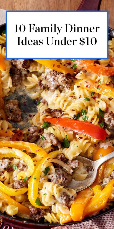 These 10 family-friendly dinners are all under $10 a meal. #recipes #familydinners #cheapdinner #dinnerrecipes #mealplanning #kidsdinner Cheap Dinners For A Family Of Four, Easy Dinner After Work, Cheap Good Dinner Ideas, Weekly Dinners For Family, Eating Cheap And Healthy, Week Of Meals Families, Quick Budget Friendly Dinners, Healthy Cheap Dinners For A Family, Quick Inexpensive Dinner Ideas