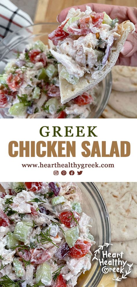 Greek Style Chicken Salad, Greek Chicken Salads, Chicken Salad Mediterranean, Mediterrean Chicken Salad, Mediterranean Chicken Salad Healthy, Greek Tzatziki Chicken Salad, Chicken Salad Recipe Cucumber, Easy Greek Lunch Recipes, Cuban Chicken Salad