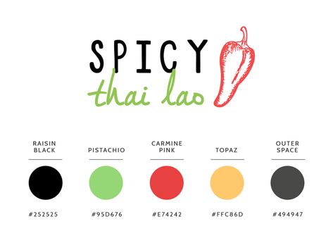 Spicy Thai Lao Logo and Color Palette Restaurant Logo Color Palette, Spicy Color Palette, Thai Food Color Palette, Restaurant Color Palette, Food Logo Color Palette, Spicy Logo, Food Color Palette, Thai Food Logo Design, Spicy Food Logo Design