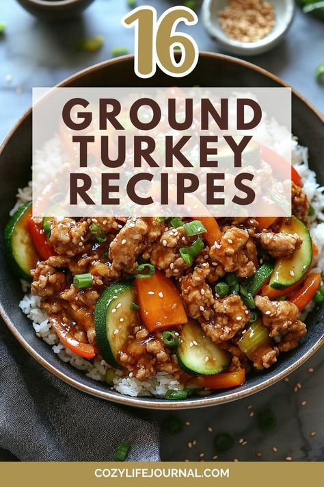 16 Ground Turkey Recipes. A bowl of ground turkey stir-fry with vegetables served over rice. Ground Turkey Meal Ideas Healthy, Ground Turkey Easy Dinner Recipes, Ground Turkey With Cabbage, One Pound Ground Turkey Recipes, Ground Turkey Simple Recipes, Dinner Ground Turkey Recipes, Ground Turkey Or Chicken Recipes, Best Ground Turkey Recipes Healthy, Dinner Recipes For Ground Turkey