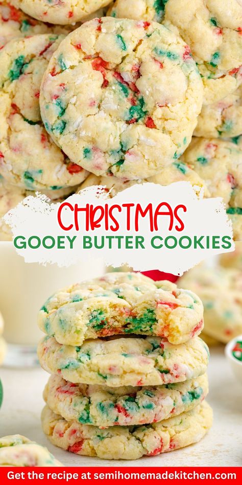 Christmas Butter Cookies, Ooey Gooey Butter Cookies, Christmas Butter, Xmas Cookies Recipes, Cake Mix Cookie, Christmas Cookie Recipes Holiday, Gooey Butter Cookies, Christmas Baking Cookies, Christmas Baking Recipes