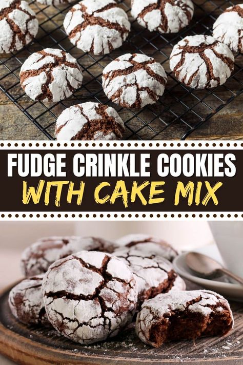 These fudge crinkle cookies with cake mix are perfect for any occasion! Learn how to make these ooey-gooey cookies that will melt in your mouth and delight your senses. Crinkle Cookies Recipe Cake Mixes, Fudge Crinkle Cookies, Crinkle Cookies Cake Mix, Cake Mix Fudge, Cookies With Cake Mix, Ooey Gooey Cake, Gooey Cake, Crinkle Cookies Recipe, Cake Mix Desserts