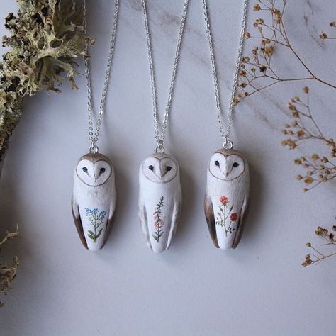 Barn Owl Necklace, Clay Owl, Jewelry Polymer Clay, Jewelry Clay, Necklace Polymer Clay, Tanah Liat, Clay Animals, Owl Necklace, Fimo Clay