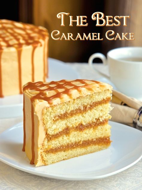 #KatieSheaDesign ♡❤ ❥ This version of a Southern caramel cake starts with a moist vanilla scratch cake layered with homemade caramel sauce & frosted with caramel buttercream. Southern Caramel Cake, Homemade Vanilla Cake, Caramel Cake Recipe, A Slice Of Cake, Dream Cafe, Future Chef, Moist Vanilla Cake, Rock Recipes, Caramel Buttercream