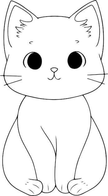 Drawing Of Cats Cute, Cute Drawing Outlines, Colourful Drawings Ideas, Cat Drawing White Background, Cat Illustration Black And White, Black And White Animals Drawing, Easy Drawing Outlines, Cat Drawing Simple Easy Cute, Cute Cat Easy Drawing