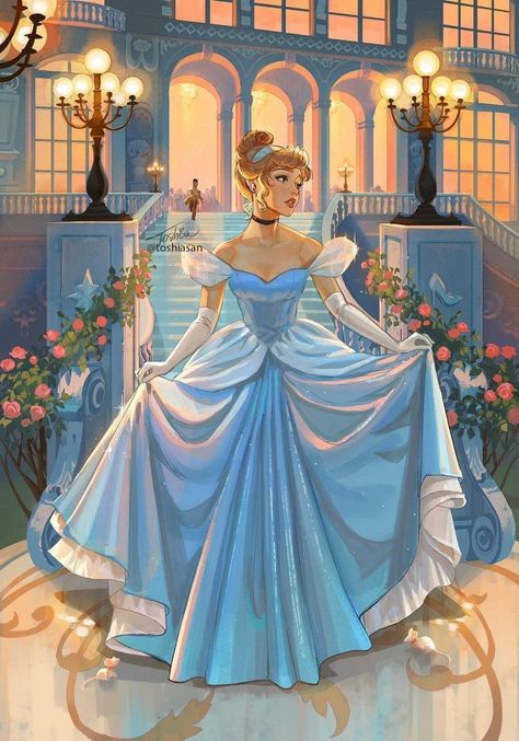 Disney Princess Illustration Art, Disney Princess Art Wallpaper, Princess Aesthetic Art, Cinderella Fanart, Disney Princess Paintings, Disney Princess Dress, Cinderella Aesthetic, Cinderella Art, Walt Disney Princesses