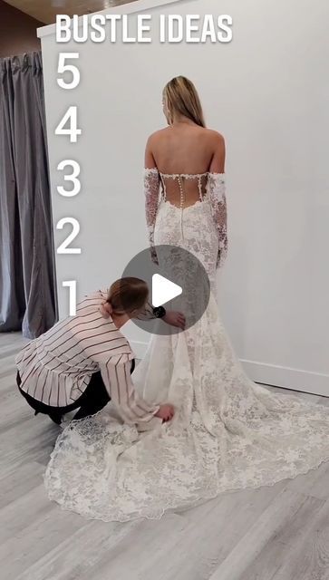 Wedding Dress With Bustle, Bustles Wedding Dress Styles, How To Bustle A Wedding Dress Diy, How To Bussel A Wedding Dress Diy, Wedding Dress Bussell Types, Bustled Wedding Dress, Mermaid Wedding Dress Bustle, Ways To Bustle Wedding Dress, Bustle Wedding Dress Styles