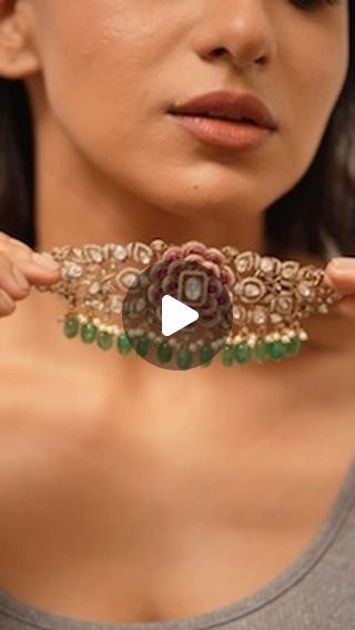 Attrangi Designs on Instagram: "Rosy Choker Set in Antique Gold with Mint beads is a designer gorgeous set with minimalistic yet intricate detailing. It’s a designer Polki set, yet a head turner one! 

[ Indian jewellery, choker set, Polki set ]" Gold Polki Jewellery, Polki Sets Design, Choker Set Design, Gold Choker Set, Polki Choker Set, Jewellery Choker, Polki Sets, Polki Choker, Polki Jewellery