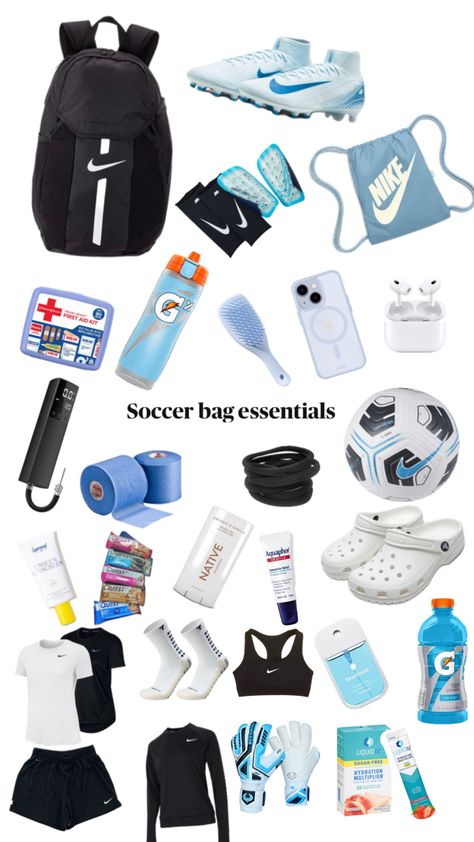 I recommend having this stuff in your soccer bag! 🩵⚽️🫶🏻 Soccer Bag Essentials, Cute Soccer Pictures, Casual Athletic Outfits, Soccer Skills Training, Womens Soccer Cleats, Soccer Essentials, Football Bag, Soccer Bag, Volleyball Inspiration