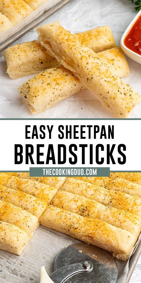 Sheet pan breadsticks on a baking sheet Simple Baking, Homemade Bread Recipes Easy, Easy Bread Recipes, Easy Bread, Breadsticks, Easy Baking Recipes, Bread Recipes Homemade, Dinner Rolls, Homemade Bread