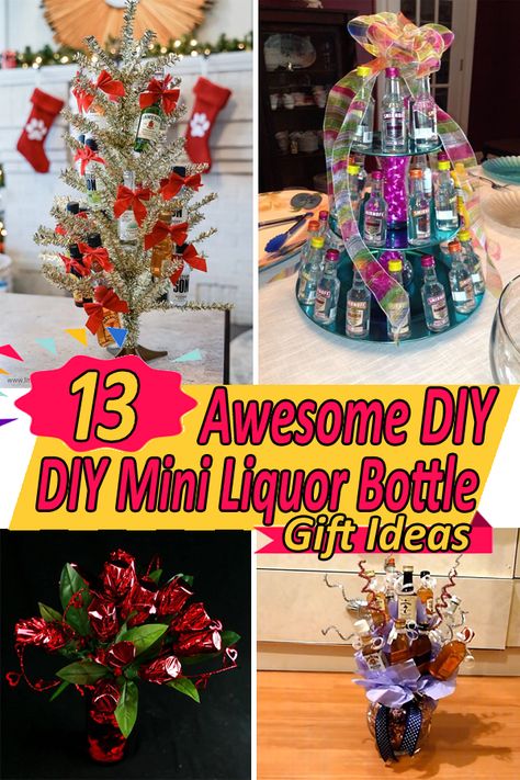 Liquor Stocking Stuffers, Alcohol Easter Baskets, Small Alcohol Bottles Gifts Christmas, Cute Liquor Gifts Mini Bottles, Gifts With Alcohol Minis, Liquor Baskets Ideas, Gifting Liquor Ideas, Christmas Gift Baskets With Alcohol, Liquor Easter Basket Ideas