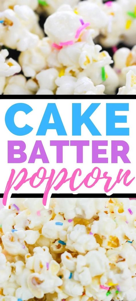 Birthday Cake Popcorn Recipe, Cake Batter Popcorn Recipe, Birthday Popcorn Recipe, Diy Flavored Popcorn Recipes, Drizzled Popcorn Recipe, Diy Flavored Popcorn, Popcorn Chocolate Drizzle Recipes, Funfetti Cake Filling Ideas, Flavor Popcorn Recipes Easy