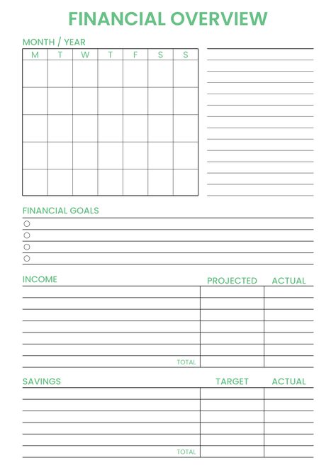 Track your financial goals, income with projected and actual amounts, and the total earnings with our Financial Overview planner. Stay financially empowered and download now from www.theprintables.in to manage your finances effectively! Financial Management Aesthetic, Saving Journal, Financial Binder, Clear Debt, Tracking Template, Financial Planning Printables, Personal Budget Template, Financial Literacy Lessons, Budget Planner Free