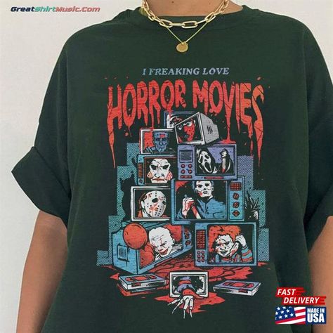 I Freaking Love Horror Movies Tee Halloween Movie Funny T-Shirt Scary Shirt Classic Check more at https://greatshirtmusic.com/product/i-freaking-love-horror-movies-tee-halloween-movie-funny-t-shirt-scary-shirt-classic/ Horror Movie Tshirts, Horror T Shirt, Movie Funny, Horror Movie T Shirts, Horror Movie Shirts, Horror Themes, Halloween Movie, Movie Shirts, Halloween Movies