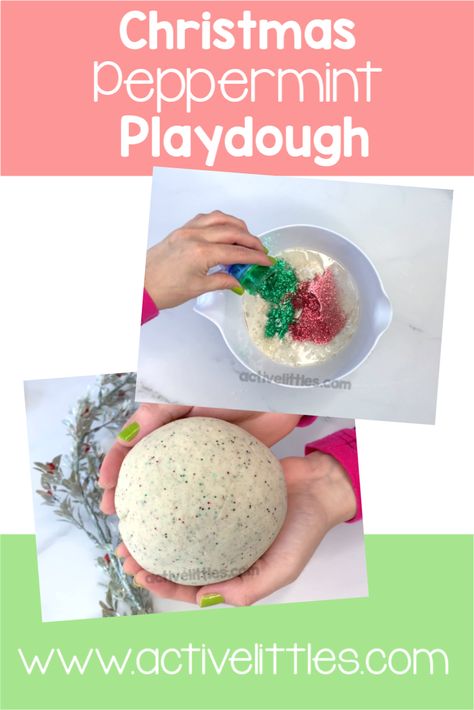 Christmas Peppermint Playdough DIY - Active Littles Peppermint Playdough, Playdough Diy, Peppermint Play Dough, Diy Playdough, Christmas Peppermint, Recipe For Kids, Holiday Kids, Homeschool Crafts, Toddler Christmas Gifts