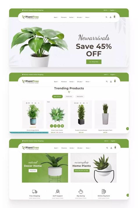 PlantTree PrestaShop Multipurpose Responsive Theme - MasterBundles Collage. Plant Shop Web Design, Shopping Page Design, Plant Shop Website, Plant Website Design Inspiration, Flowers Website Design, Product Website Design Inspiration, Plant Shop Design, Plant Website Design, Flower Website Design