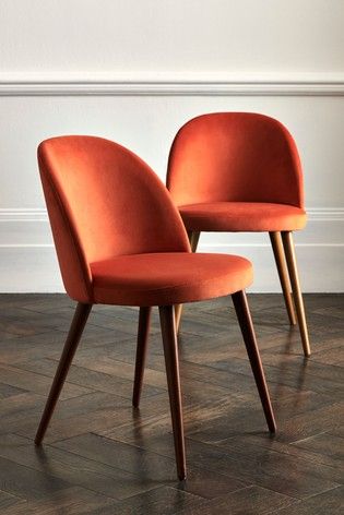 Plush Velvet Terracotta Set of 2 Zola Dining Chairs With Walnut Effect Legs Color Terracota, 6 Seater Dining Table, Table Bistrot, Restaurant Furniture, Fabric Dining Chairs, Leather Dining Chairs, Leather Dining, Comfy Chairs, Furniture Collections