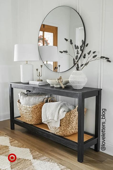 Create a welcoming entryway for the new year. Set up a small accent table with lamps, baskets & a mirror to complete your hallway. Style tip: Mix & match ceramics and metallics for a luxe vibe. Insta Link, Welcoming Entryway, Entry Room, Entryway Table Decor, Mirror On The Wall, Home Entrance Decor, Ideas Living Room, Apartment Decor Inspiration, Decor Home Living Room