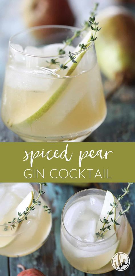 Pear Gin, Thanksgiving Cocktail Recipes, Pear Cocktails, Cocktail Gin, Fall Cocktails Recipes, Fall Cocktail, Gin Cocktail Recipes, Thanksgiving Drinks, Thanksgiving Cocktails