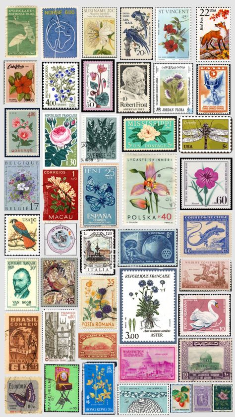 Vintage Postage Stamps Aesthetic, Aesthetic Stamp Stickers, Aesthetic Stamps Printable, Cute Postcard Aesthetic, Stamp Stickers Printable, Vintage Stamps Printable, Stickers For Sketchbook, Vintage Postcard Design, Vintage Postcard Aesthetic