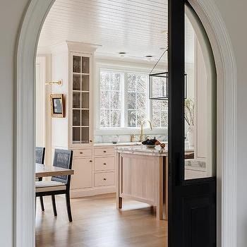 Pocket Doors Divide Long Living Rooms Design Ideas Pocket Doors With Glass Panels, Gold Grasscloth Wallpaper, Door To Kitchen, Long Living Room Design, Glass Pocket Door, Doors With Glass Panels, Blue Home Offices, Glass Pocket Doors, Living Room Transitional