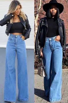 Extra Wide Jeans Outfit, How To Style Palazzo Jeans, Spring Outfits Wide Leg Jeans, Wide Leg Jeans Styling Ideas, Wide Leg Jeans Outfit 2023, Wide Leg Jeans Spring Outfit, Outfit Jeans Large, Style Wide Leg Jeans Winter, Casual Outfits Wide Leg Jeans