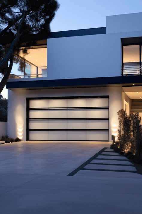 Exterior Garage Ideas: Modern and Discreet Door Design Modern Coastal Garage Door, Classic Garage Design, Modern Aluminium Garage Doors, Glass Door Garage, Modern Garage Lights Exterior, Modern Garage Doors With Windows, Exterior Garage Ideas, Garage Design Exterior, Garage Exterior Ideas