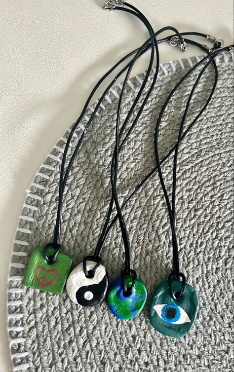 Clay Necklaces Aesthetic, Hippy Clay Ideas, Cute Clay Necklace Ideas, Charms To Make Out Of Clay, Cottagecore Clay Crafts, Cottagecore Aesthetic Jewelry, Clay Pendants Aesthetic, Clay Craft Aesthetic, Clay Necklace Pendant Aesthetic