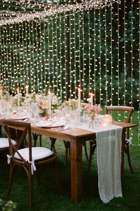 Small Backyard Wedding Reception At Home, Minimal Backyard, White Lights Wedding, Massachusetts Elopement, Night Wedding Ceremony, Outdoor Night Wedding, Wedding Reception At Home, Small Outdoor Table, Wedding Themes Outdoor