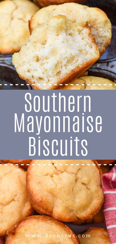 These Southern mayonnaise biscuits are not hard to make at all! With only 3 ingredients, you can make these tender biscuits anytime at all to treat yourself and your family to a real classic comfort food. They are a variation on drop biscuits with mayonnaise instead of butter to give them a tender flakiness. Click here to find the step-by-step recipe. Mayo Biscuits Self Rising Flour, Half And Half Biscuits, Quick Biscuit Recipe 3 Ingredients, 3 Ingredient Rolls With Mayo, Heavy Cream Biscuit Recipe, Simple Buttermilk Biscuits, 2 Biscuit Recipe, Biscuits With Mayonnaise, Biscuits Made With Mayonnaise