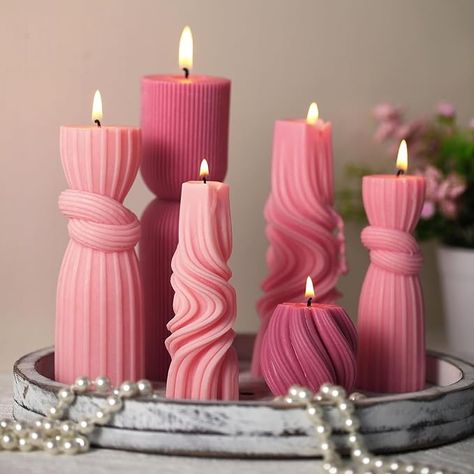 Amazon.com: Threlaco 6 Pcs Small Pillar Candles Aesthetic Candle Modern Ribbed Candles Set Cute Soy Wax Scented Ribbed Candle Twirl Geometric Decorative Candles for Home Decor for Living Room Bathroom(Green) : Home & Kitchen Ribbed Candles, Bathroom Pink, Pillar Candle Decor, Candle Modern, Candle Logo, Aesthetic Candle, Geometric Candles, Candles Aesthetic, Home Decor For Living Room