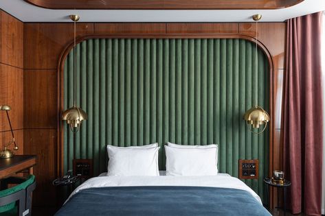 Mid Century Hotel, Wooden Panelling, Arched Headboard, Tamworth, Modern Hotel, Hotel Decor, Living And Dining Room, Spacious Living, Riga