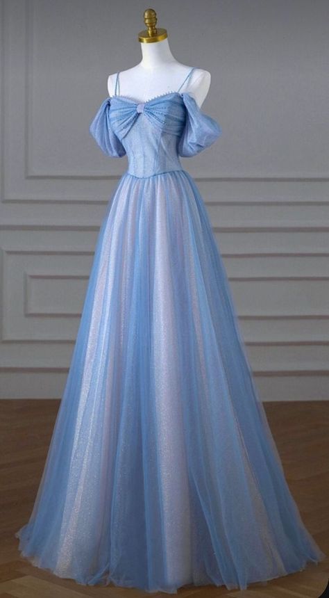 Sleeping Beauty Prom Dress, Blue Dress Aesthetic Royal, Blue Princess Dress Aesthetic, Blue Ball Gown Fairytale, Prom Gown Ideas, Dreamy Dress Aesthetic, Blue Fairy Prom Dress, Princess Prom Dresses Fairytale, What To Wear To A Quinceanera As A Guest