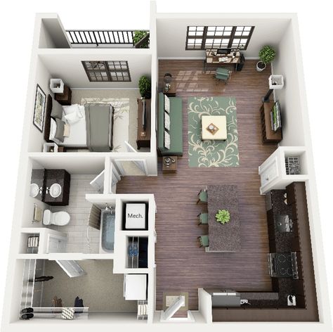 What Is The Difference Between Studio Apartment and One Bedroom 2 Bedroom Apartment Floor Plan, बेडरूम डिजाइन, Small House Blueprints, Central Courtyard, 2 Bedroom House Plans, Apartment Floor Plan, Apartment Floor Plans, Simple House Plans, Floor Plan Layout