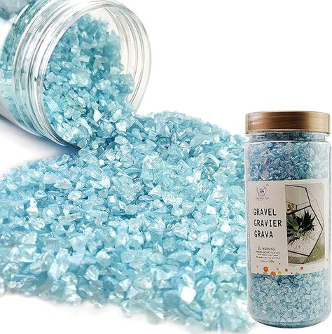 Amazon.com: HappyFiller Sky Blue Crushed Glass 3-7mm Fairy Garden Terrarium Topper Dressing Granule Sands 1.3 LB,Vase Filler Small Pebbles,Candle Holder,Wedding Decor Gems,Resin Art Craft Glitter : Home & Kitchen Jar Filler Ideas, Shell Centerpieces, Glitter Paint For Walls, Broken Glass Crafts, Sand Vase, Glitter Vases, Fairy Garden Terrarium, Jar Fillers, Diy Candle Holders